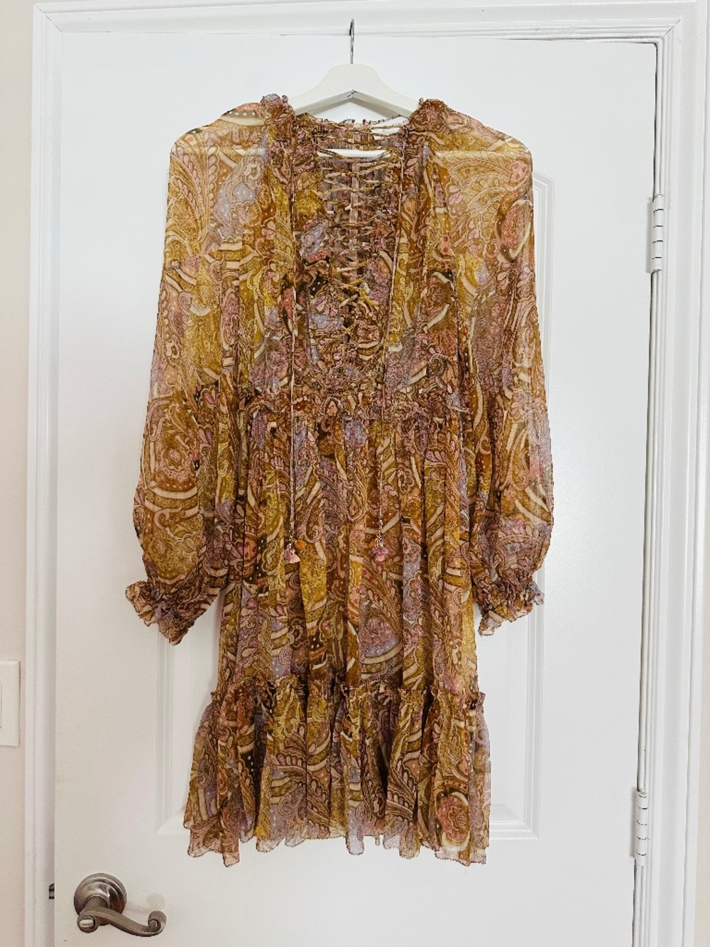 Zimmermann Concert women’s mini dress in brown and cream silk size 0